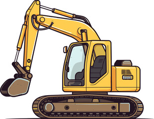 Construction Excavator Machine Vector Graphic with Detailed Hydraulic System