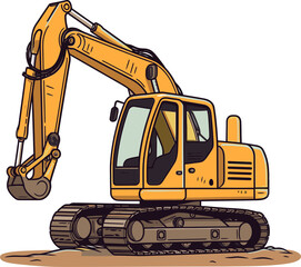 Construction Excavator Machine Vector Graphic with Detailed Hydraulic System