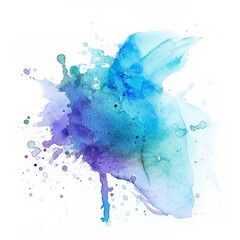 Dynamic blue and purple watercolor splash, evoking creativity and emotion, on a pure white canvas.