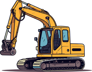 Industrial Excavator Vehicle Vector Graphic with Detailed Dirt Texture