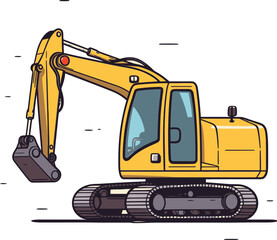 Construction Excavator Machine Vector Graphic with Fine Line Art