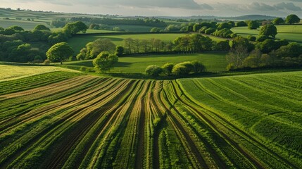 Springtime agricultural fields in the Herefordshire countryside of England. - obrazy, fototapety, plakaty