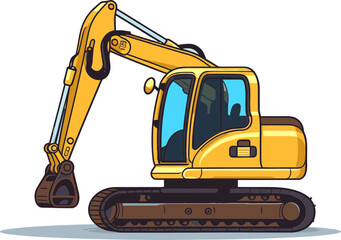 Detailed Excavator Equipment Vector Illustration with Hydraulic Arm Movement