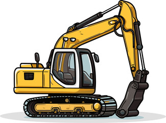 Detailed Excavator Loader Vector Design with Realistic Construction Scene