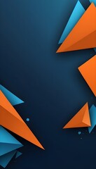 Wall background banner art, abstract blue-orange geometric futuristic technology texture with triangle-shaped 3D forms, backdrop for web design, wallpaper