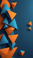 Wall background banner art, abstract blue-orange geometric futuristic technology texture with triangle-shaped 3D forms, backdrop for web design, wallpaper
