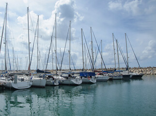 Famous Herzliya Marina with sailing yachts. Israel.
