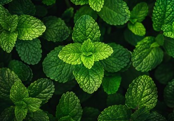mint leaves on a green background