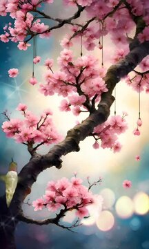 Blossoming Cherry and Magnolia Trees in Full Bloom. Seamless looping 4k timelapse virtual video animation background generated AI 