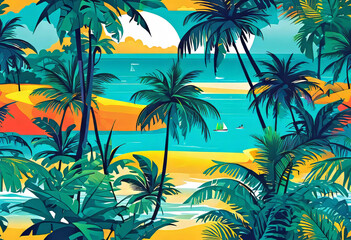 Fototapeta na wymiar vector illustration, image of a tropical island, modern style, beautiful background for a smartphone, island vacation concept,
