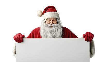 Naklejka premium Happy Santa Claus with the blank sign isolated on white background with copy space. Generative AI.