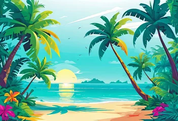 Schilderijen op glas vector illustration, image of a tropical island, modern style, beautiful background for a smartphone, island vacation concept, © Perecciv