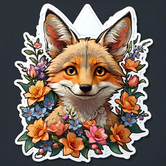 Close-Up Bat-Eared Fox Portrait with Floral Sticker Gen AI - 759946728
