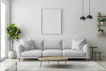 Minimalist living room, uncluttered spaces and a minimalist aesthetic promote a sense of calm, balance, and simplicity in your daily life - obrazy, fototapety, plakaty