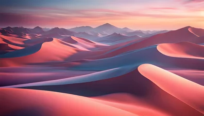 Foto op Aluminium sunrise with minimalistic 3D abstract landscape with hills and soothing pastel colors, beautiful background for smartphone © Perecciv