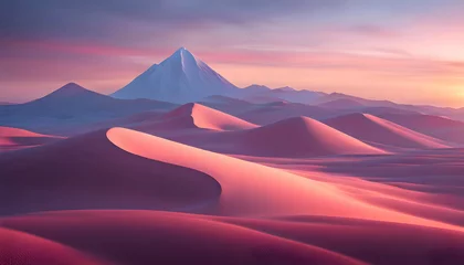 Papier Peint photo autocollant Violet sunrise with minimalistic 3D abstract landscape with hills and soothing pastel colors, beautiful background for smartphone