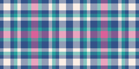 Thread check texture fabric, website plaid textile seamless. Ethnic tartan vector pattern background in blue and linen colors.
