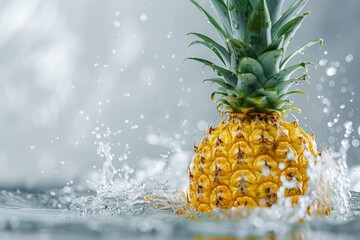 Pineapple with water splash on white background. Fresh pineapple with water splash