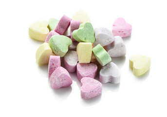 Pink and purple heart shaped candies. Valentine's day background. 5