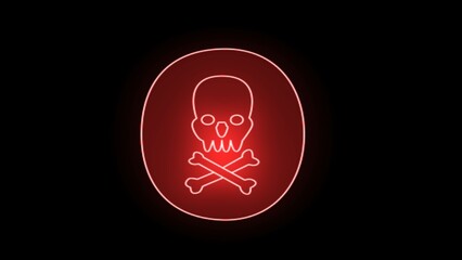 Skull and crossbones icon on black background. Terrified skull and crossed bones. red neon skull symbol Set of neon skull and crossbones icons isolated.
