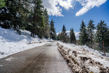 snowy road in the mountains