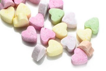 Pink and purple heart shaped candies. Valentine's day background. 7