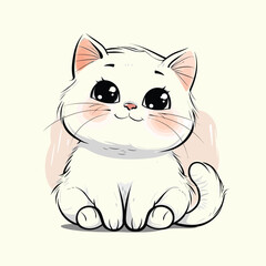 Flat color vector of cute cat illustration, white background (8).eps