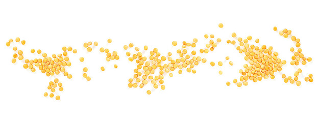 Dried yellow seeds of mustard isolated on a white background, view from above. Mustard grains. - 759952577
