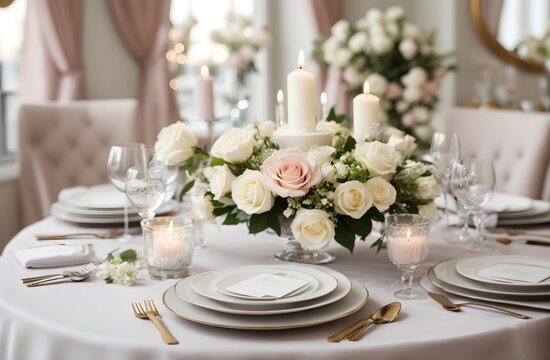an elegant dinner table lit by candlelight