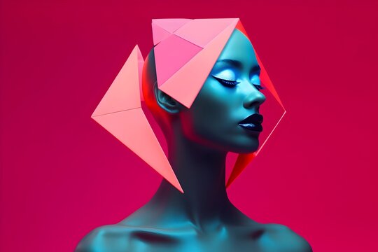 Afrofuturistic Fashion: African Woman Adorned with Origami Paper Shapes in Portrait