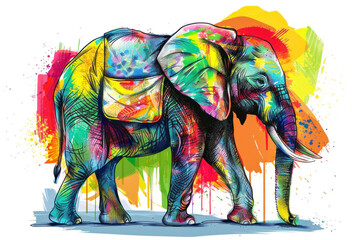 Elephant, colourful sketch illustration.
