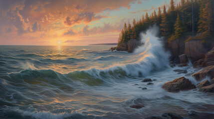 Acadia Coastal Sunrise - obrazy, fototapety, plakaty