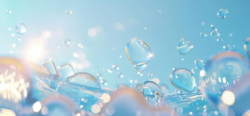 A cluster of bubbles floating effortlessly in the air, creating a whimsical and ephemeral sight. - obrazy, fototapety, plakaty