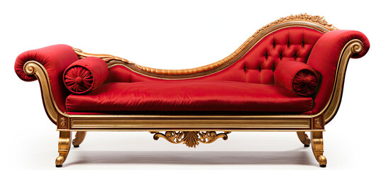 Red fainting couch with gold trim Isolated on white background