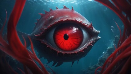  A mysterious red eye in the sea - obrazy, fototapety, plakaty