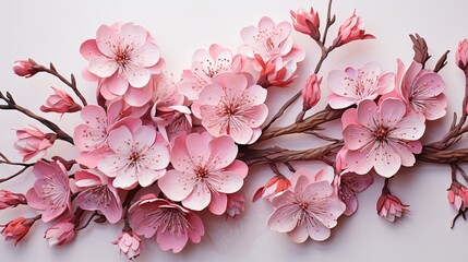 Fototapeta na wymiar Beautiful Watercolor cherry blossom branch and sakura cherry pink flower illustration isolated on white background
