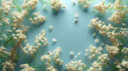 Naklejka premium a bunch of baby's breath flowers are arranged in the shape of a heart on a light blue background.