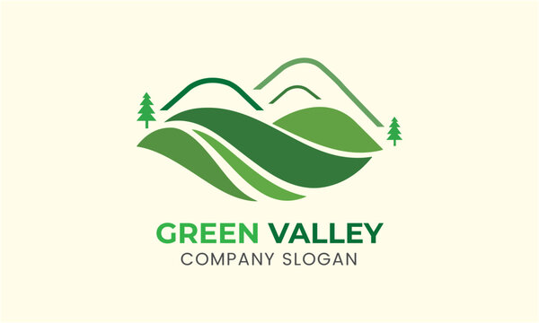 Green Valley Green Nature House minimalist logo icon symbol template