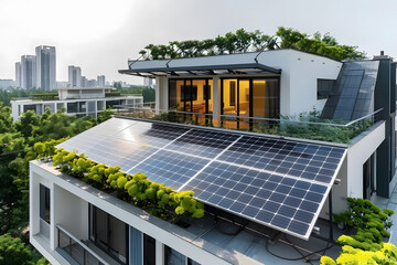 Panneaux solaires installés sur un toit - obrazy, fototapety, plakaty