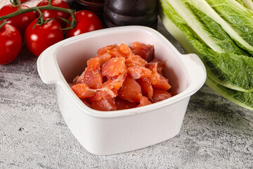 Salted salmon cubes for cooking