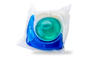 Washing gel capsule pod with laundry detergent isolated