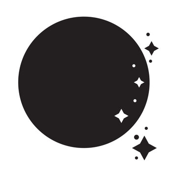A set of black moon and sparkling starlight illustrations of various shapes. The moon has the shape of a crescent, half, or full moon. Vector Illustration.