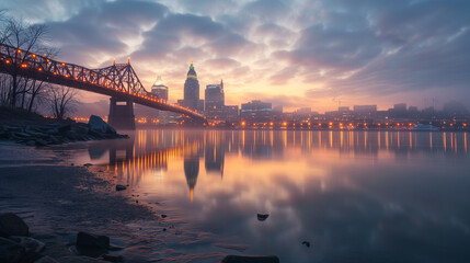 Cincinnatis River Morning - obrazy, fototapety, plakaty