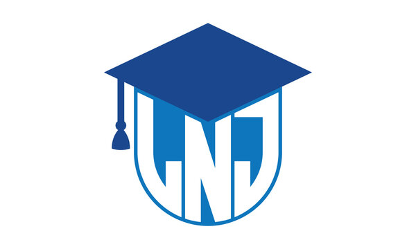 LNJ initial letter academic logo design vector template. school college logo, university logo, graduation cap logo, institute logo, educational logo, library logo, teaching logo, book shop, varsity	
