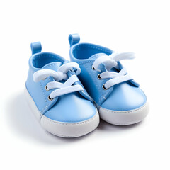 A pair of blue baby shoes on white background,generative ai