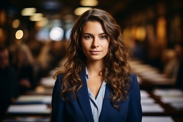 Obraz premium A fashionable and alluring businesswoman ready to lead a conference, exuding confidence.