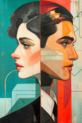 Abstrakte Illustration: Das malerische Porträt von Mann und Frau. KI generiert. - 759964755