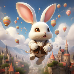 One cute bunny flying,cartoon, generative ai