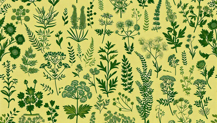 Seamless Botanical Pattern, Vector Illustration of Floral and Nature-Themed Background