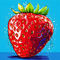 Strawberry in bright blue colorful pop art style,generative ai
